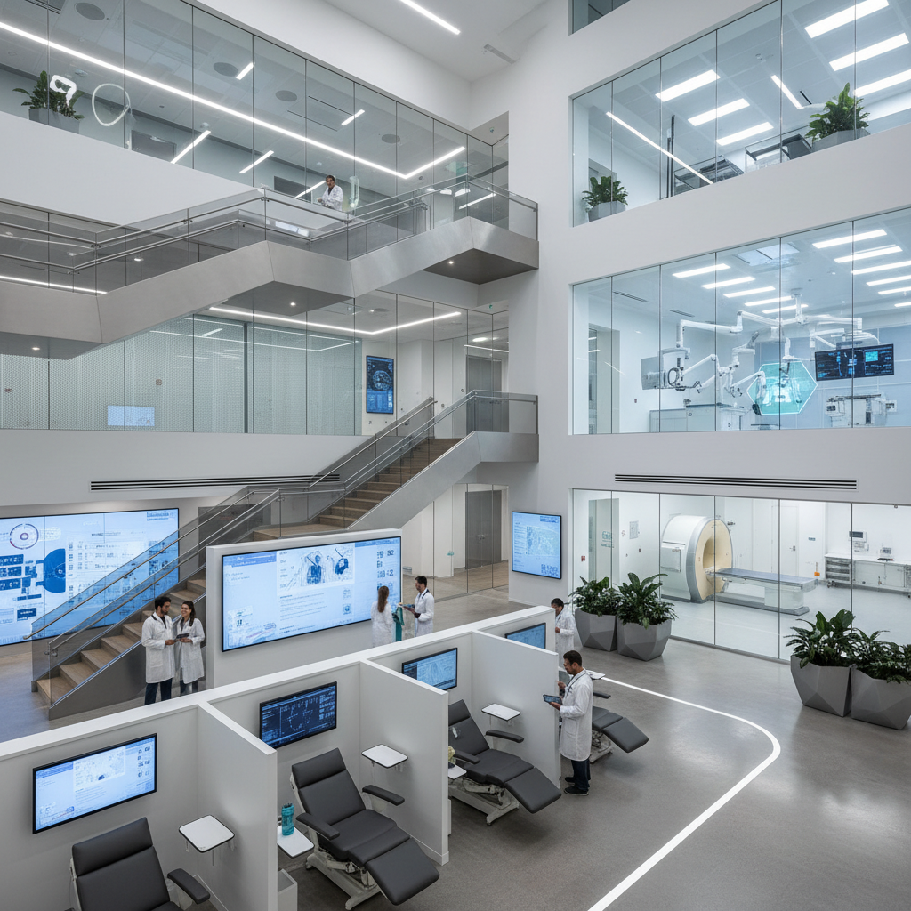 Modern healthcare facility with medical equipment and patient care areas