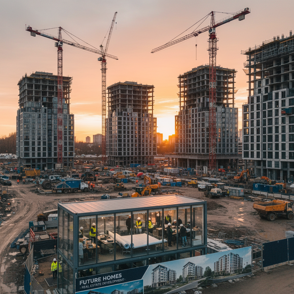 Construction site with modern buildings under development