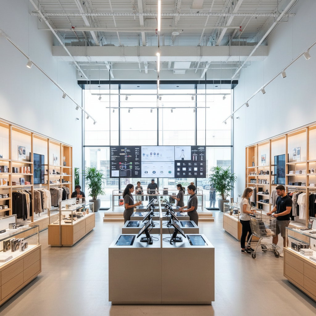 Modern retail store with digital POS system and inventory management
